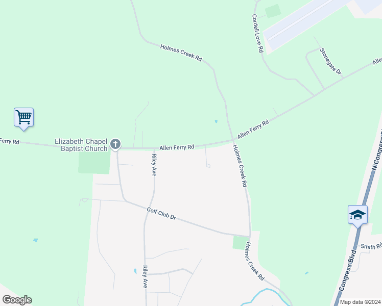 map of restaurants, bars, coffee shops, grocery stores, and more near 2140 Allen Ferry Road in Smithville