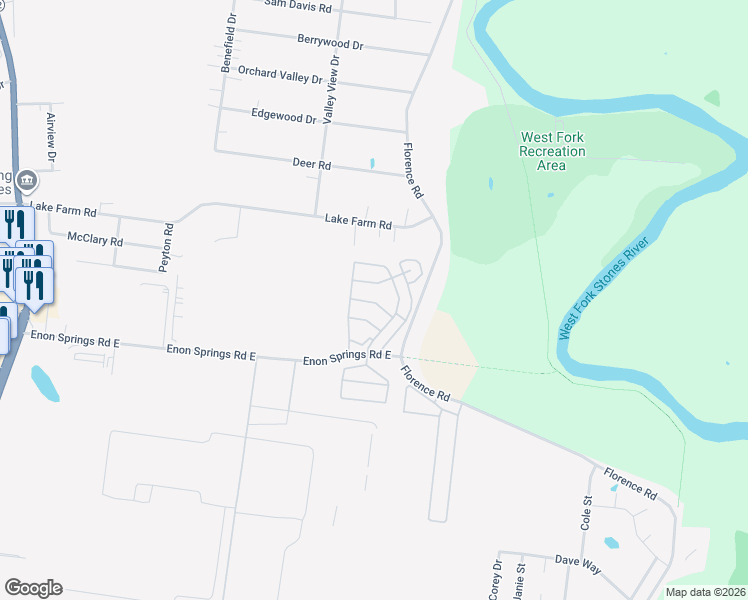 map of restaurants, bars, coffee shops, grocery stores, and more near 701 Enon Springs Road West in Smyrna