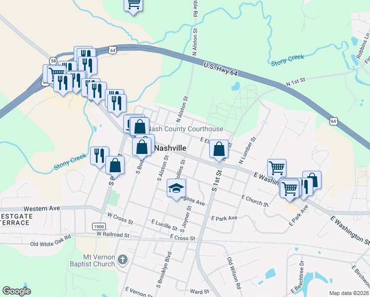 map of restaurants, bars, coffee shops, grocery stores, and more near 105 North Collins Street in Nashville