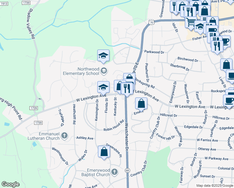 map of restaurants, bars, coffee shops, grocery stores, and more near 806 West Lexington Avenue in High Point