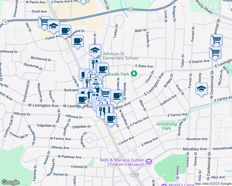 map of restaurants, bars, coffee shops, grocery stores, and more near 1408 North Hamilton Street in High Point