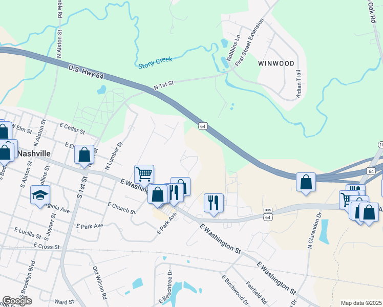 map of restaurants, bars, coffee shops, grocery stores, and more near 114 North Wheeless Drive in Nashville