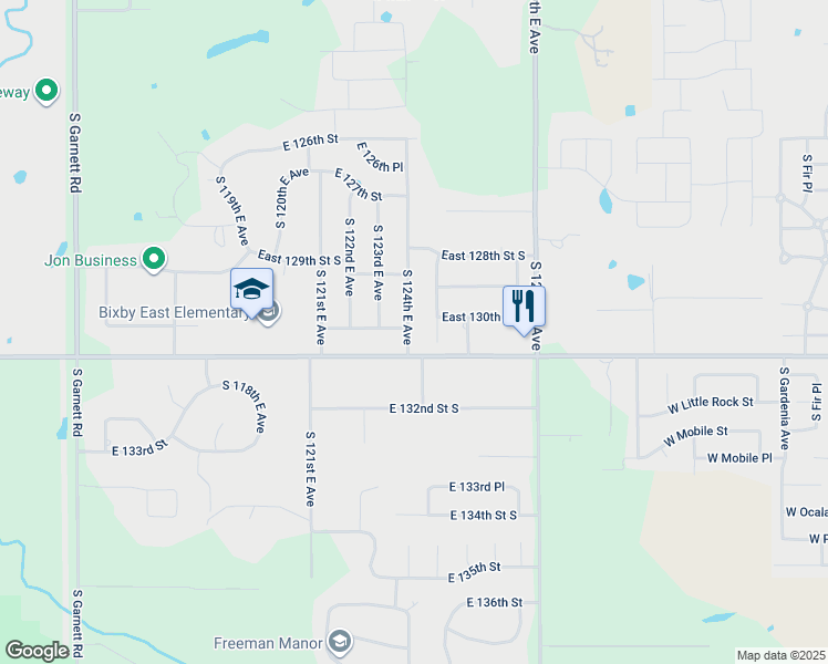 map of restaurants, bars, coffee shops, grocery stores, and more near 13009 South 124th East Avenue in Broken Arrow