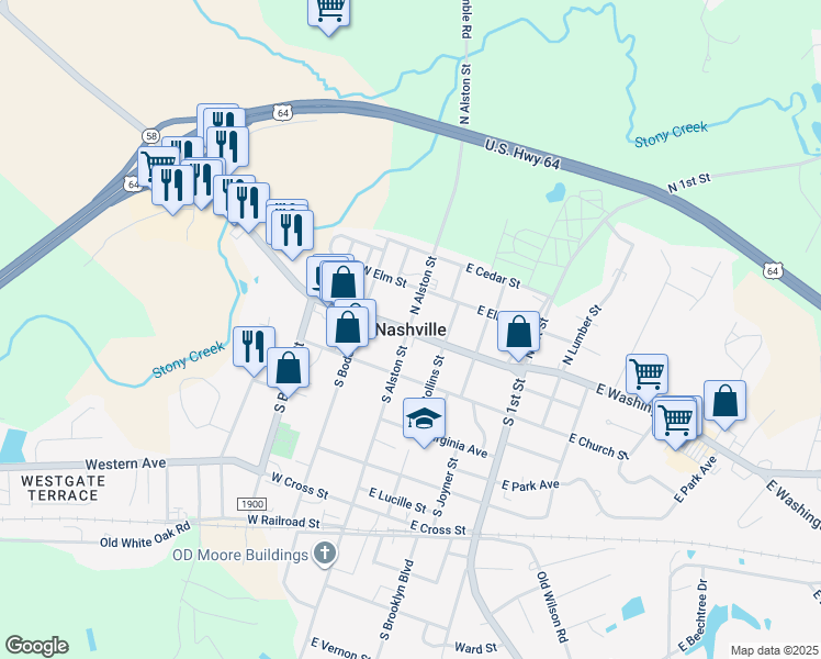 map of restaurants, bars, coffee shops, grocery stores, and more near in Nashville