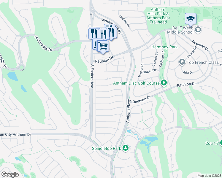 map of restaurants, bars, coffee shops, grocery stores, and more near 2552 Woodson Avenue in Henderson