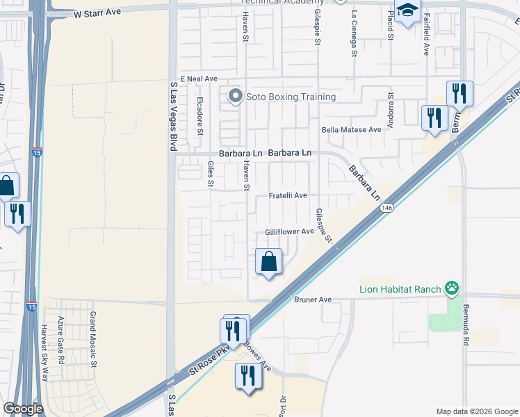 map of restaurants, bars, coffee shops, grocery stores, and more near 11849 Magliana Street in Las Vegas