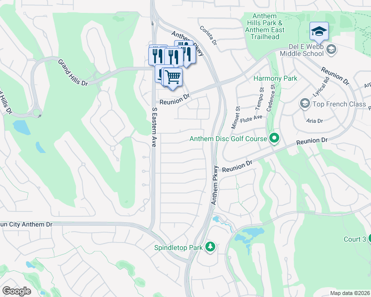 map of restaurants, bars, coffee shops, grocery stores, and more near 2552 Woodson Avenue in Henderson
