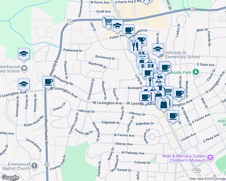 map of restaurants, bars, coffee shops, grocery stores, and more near 1311 Eaton Place in High Point