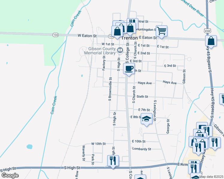 map of restaurants, bars, coffee shops, grocery stores, and more near 611 S Brownsville St in Trenton