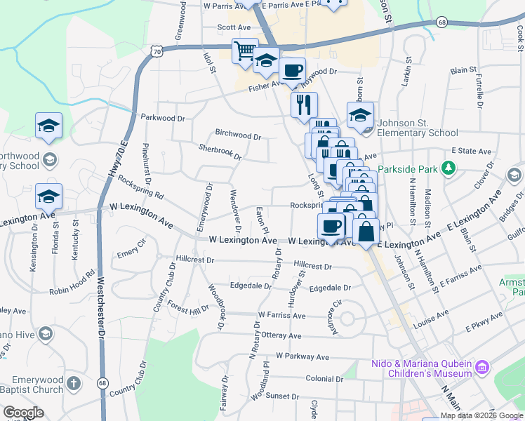 map of restaurants, bars, coffee shops, grocery stores, and more near 1316 Eaton Place in High Point