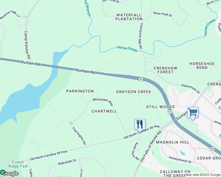 map of restaurants, bars, coffee shops, grocery stores, and more near 7009 Moresham Way in Wake Forest