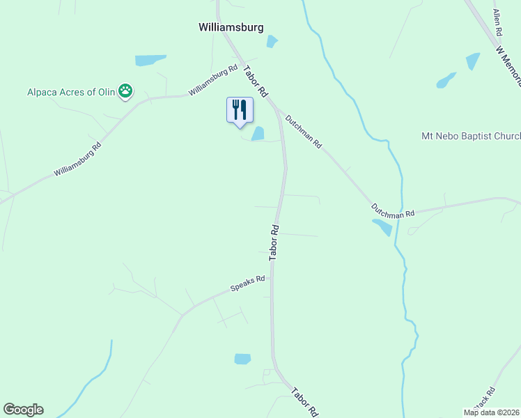 map of restaurants, bars, coffee shops, grocery stores, and more near 115 Omi Lane in Olin