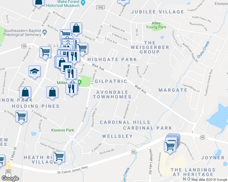 map of restaurants, bars, coffee shops, grocery stores, and more near 625 Elm Avenue in Raleigh