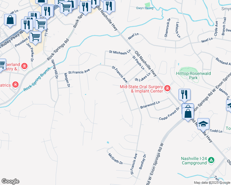 map of restaurants, bars, coffee shops, grocery stores, and more near 606 Cedar Crest Ct in Smyrna