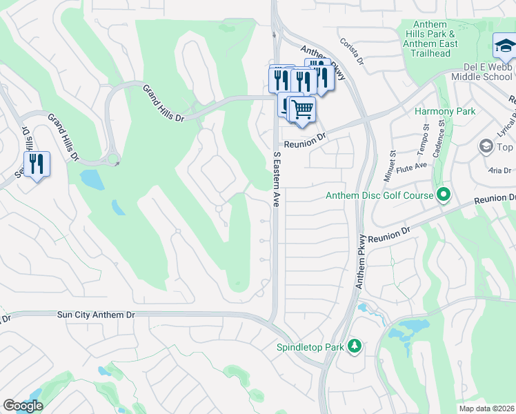 map of restaurants, bars, coffee shops, grocery stores, and more near 1543 Villa Rica Drive in Henderson
