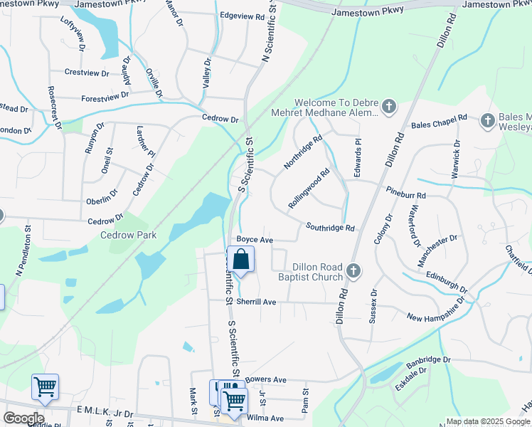 map of restaurants, bars, coffee shops, grocery stores, and more near 310 Ridgeway Place in High Point