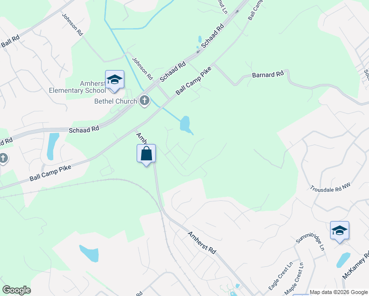 map of restaurants, bars, coffee shops, grocery stores, and more near 2982 Bradley Lake Lane Northwest in Knoxville