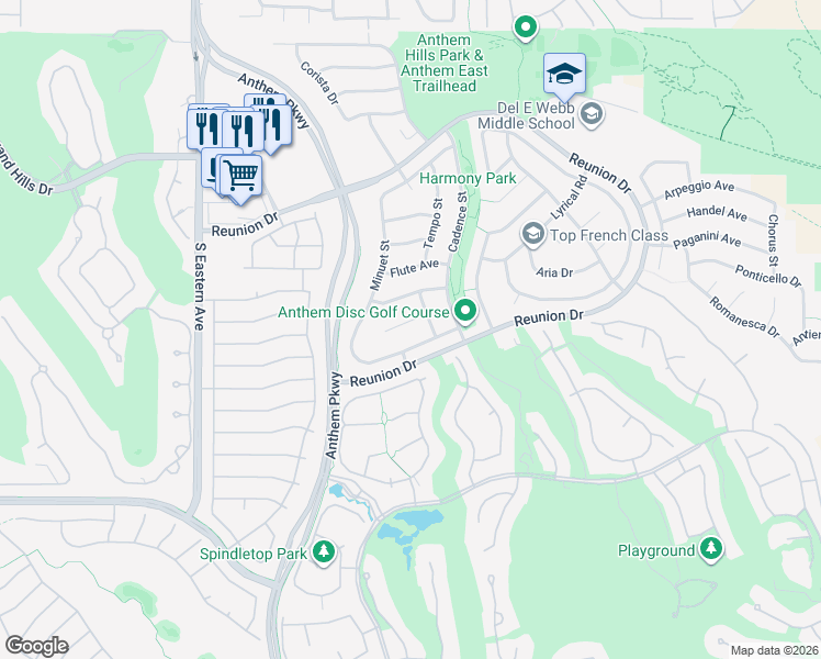map of restaurants, bars, coffee shops, grocery stores, and more near 2389 Stansbury Court in Henderson