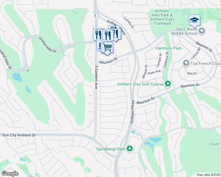 map of restaurants, bars, coffee shops, grocery stores, and more near 2578 Woodson Avenue in Henderson