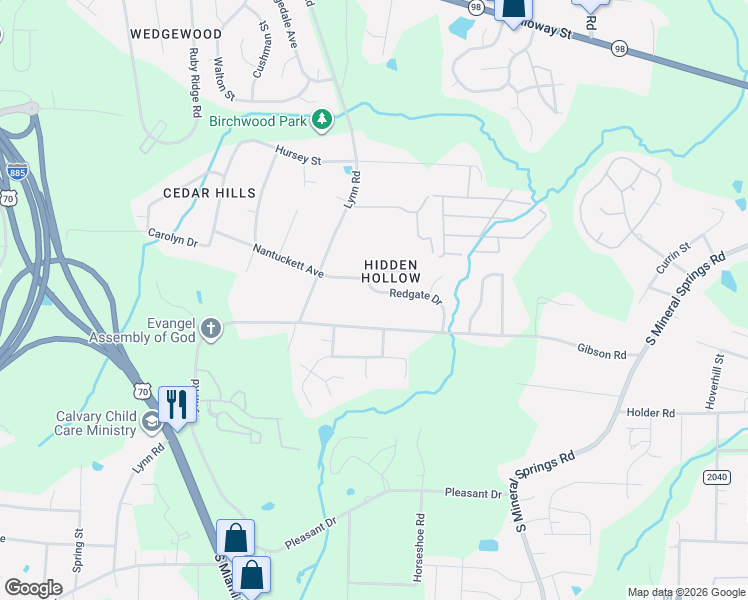 map of restaurants, bars, coffee shops, grocery stores, and more near 3201 Gibson Road in Durham