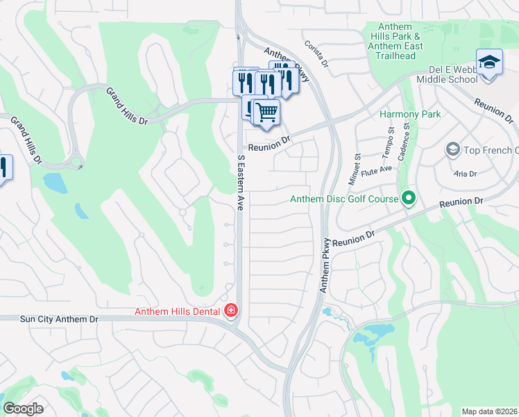 map of restaurants, bars, coffee shops, grocery stores, and more near 2578 Woodson Avenue in Henderson