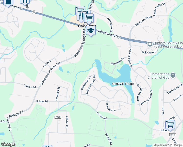 map of restaurants, bars, coffee shops, grocery stores, and more near 510 Crossview Lane in Durham