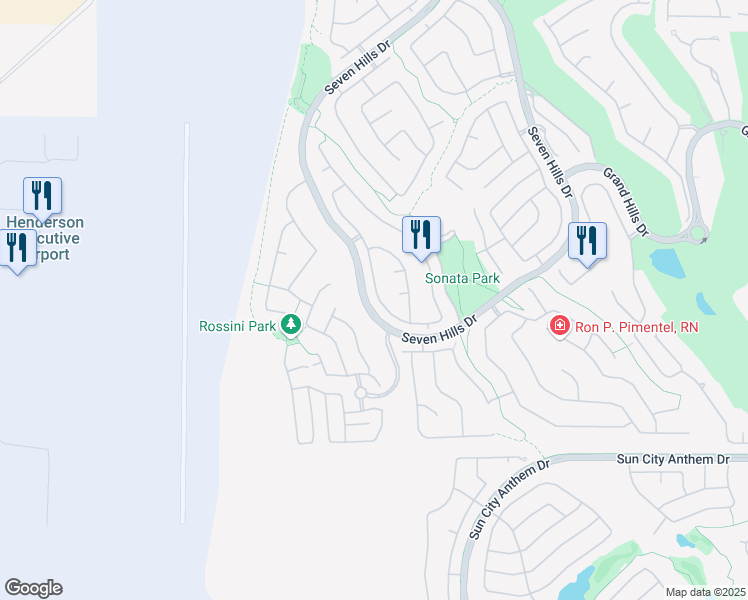 map of restaurants, bars, coffee shops, grocery stores, and more near 1421 Via Savona Drive in Henderson