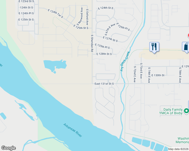 map of restaurants, bars, coffee shops, grocery stores, and more near 12980 South 66th East Avenue in Bixby