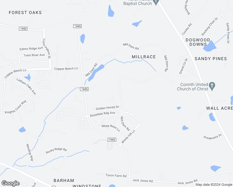 map of restaurants, bars, coffee shops, grocery stores, and more near 5372 Mill Dam Road in Wake Forest