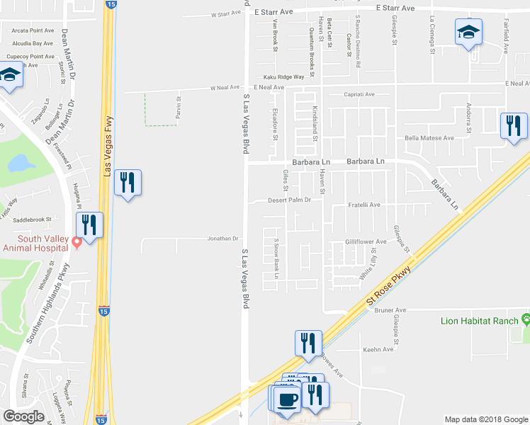 map of restaurants, bars, coffee shops, grocery stores, and more near 20 Harbor Pines Court in Las Vegas