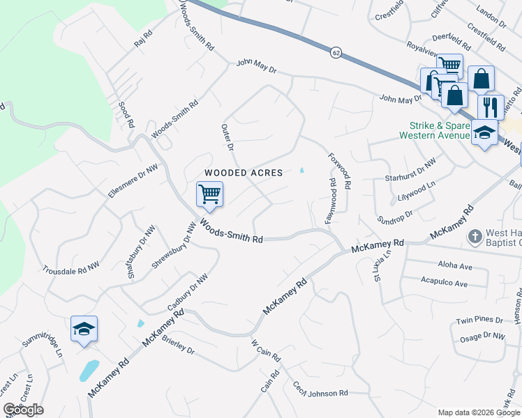 map of restaurants, bars, coffee shops, grocery stores, and more near 6021 Woodbark Trce in Knoxville