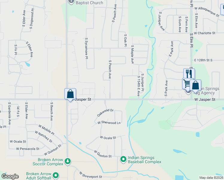 map of restaurants, bars, coffee shops, grocery stores, and more near 15151 East 131st Street South in Broken Arrow
