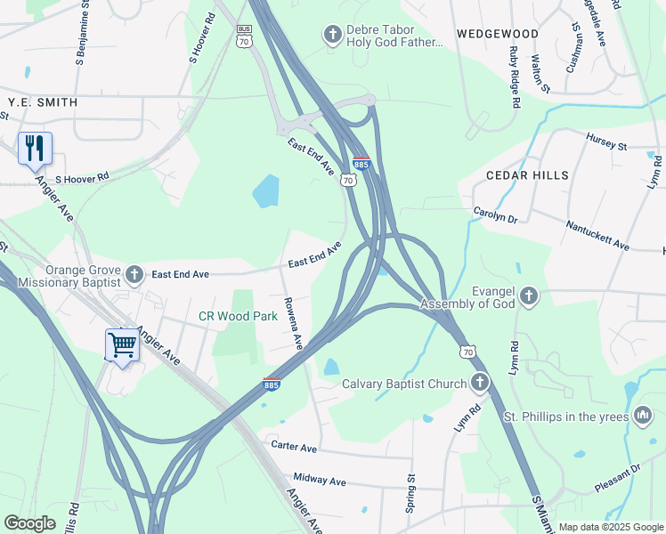 map of restaurants, bars, coffee shops, grocery stores, and more near in Durham