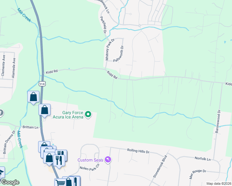 map of restaurants, bars, coffee shops, grocery stores, and more near 2089 Kidd Road in Nolensville