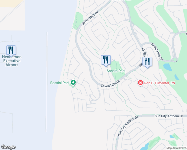 map of restaurants, bars, coffee shops, grocery stores, and more near 1425 Via Savona Drive in Henderson