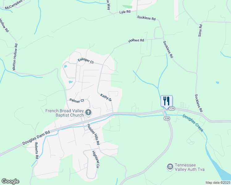 map of restaurants, bars, coffee shops, grocery stores, and more near 3035 Toms Lane in Kodak