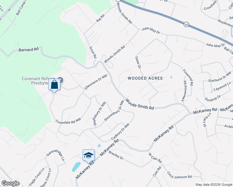 map of restaurants, bars, coffee shops, grocery stores, and more near 2313 Woods-Smith Road in Knoxville