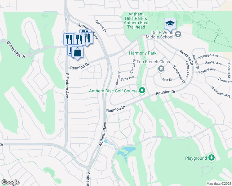 map of restaurants, bars, coffee shops, grocery stores, and more near 1366 Minuet Street in Henderson