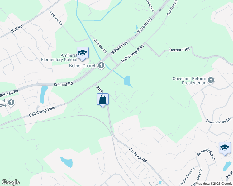 map of restaurants, bars, coffee shops, grocery stores, and more near 2700-3098 Bradley Lake Lane Northwest in Knoxville