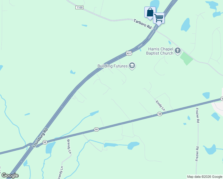 map of restaurants, bars, coffee shops, grocery stores, and more near 15 Arbor Drive in Youngsville