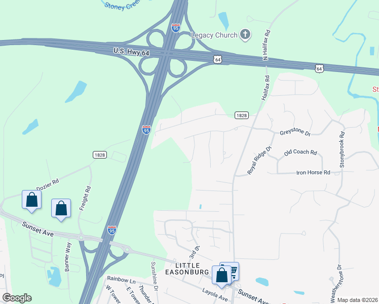 map of restaurants, bars, coffee shops, grocery stores, and more near 401-499 Preston Drive in Rocky Mount