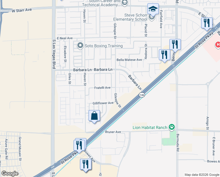 map of restaurants, bars, coffee shops, grocery stores, and more near 11819 Bella Luna Street in Las Vegas