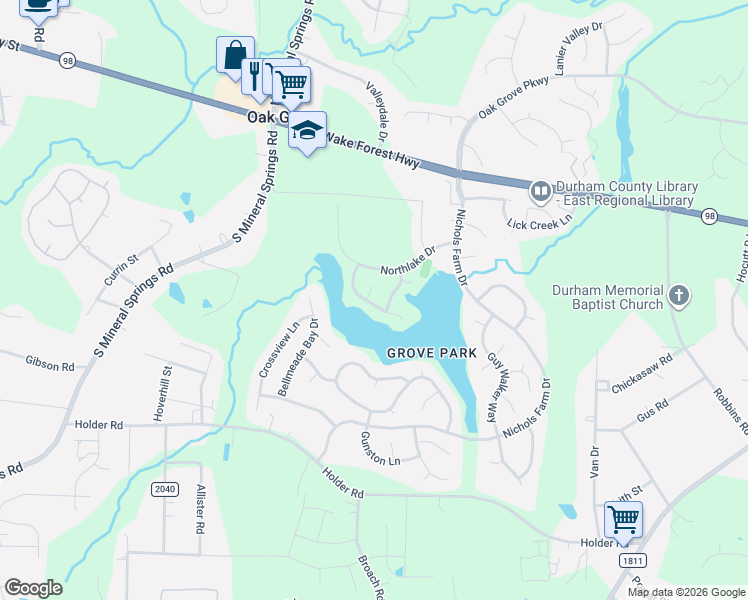 map of restaurants, bars, coffee shops, grocery stores, and more near 500 North Water's Edge Drive in Durham