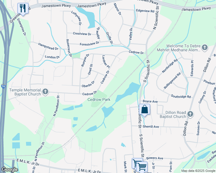 map of restaurants, bars, coffee shops, grocery stores, and more near 1812 Cedrow Drive in High Point