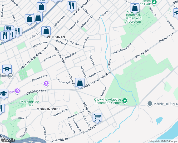 map of restaurants, bars, coffee shops, grocery stores, and more near 2211 Barker Avenue in Knoxville