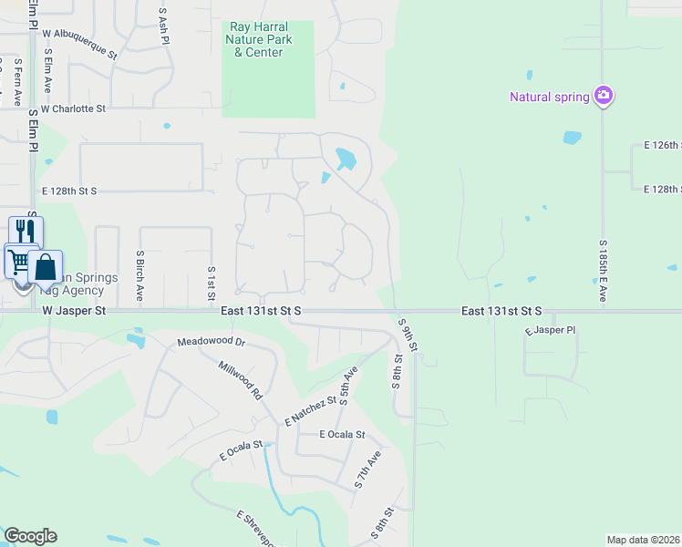 map of restaurants, bars, coffee shops, grocery stores, and more near 7711 South 5th Avenue in Broken Arrow