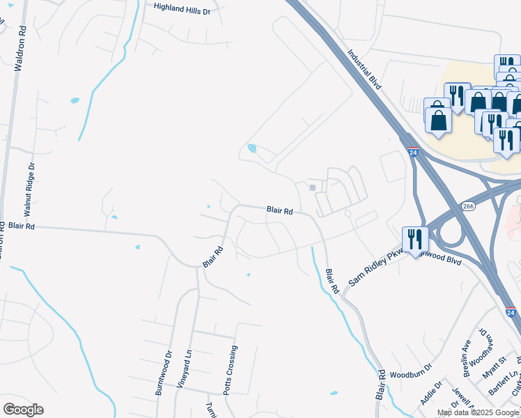 map of restaurants, bars, coffee shops, grocery stores, and more near 330 Blair Road in La Vergne