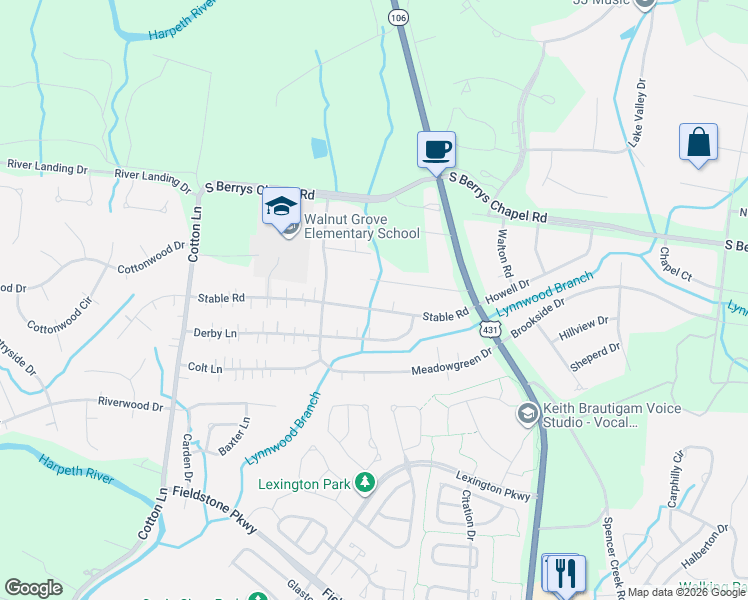 map of restaurants, bars, coffee shops, grocery stores, and more near 221 Stable Road in Franklin