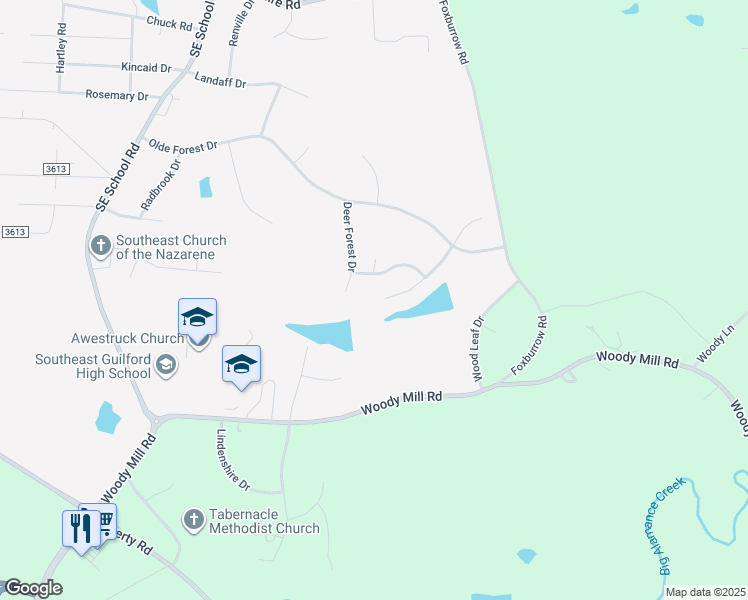 map of restaurants, bars, coffee shops, grocery stores, and more near 5603 Deer Forest Court in Greensboro