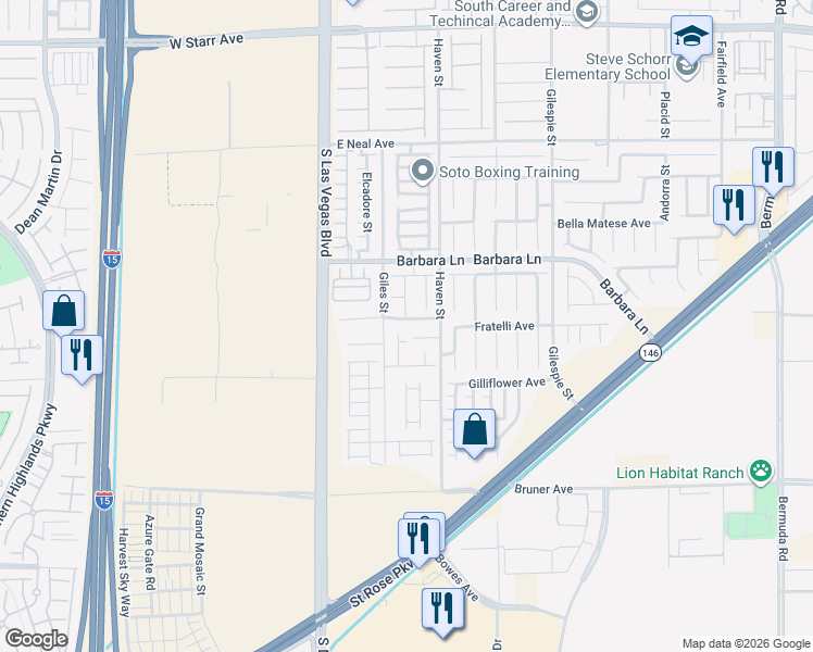 map of restaurants, bars, coffee shops, grocery stores, and more near 69 Desert Palm Drive in Las Vegas